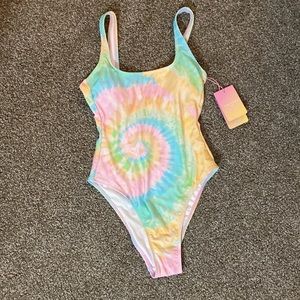 Brand New Stoney Clover Lane Tie Dye One Piece Swimsuit Size XS 💜❤️💙💛🧡